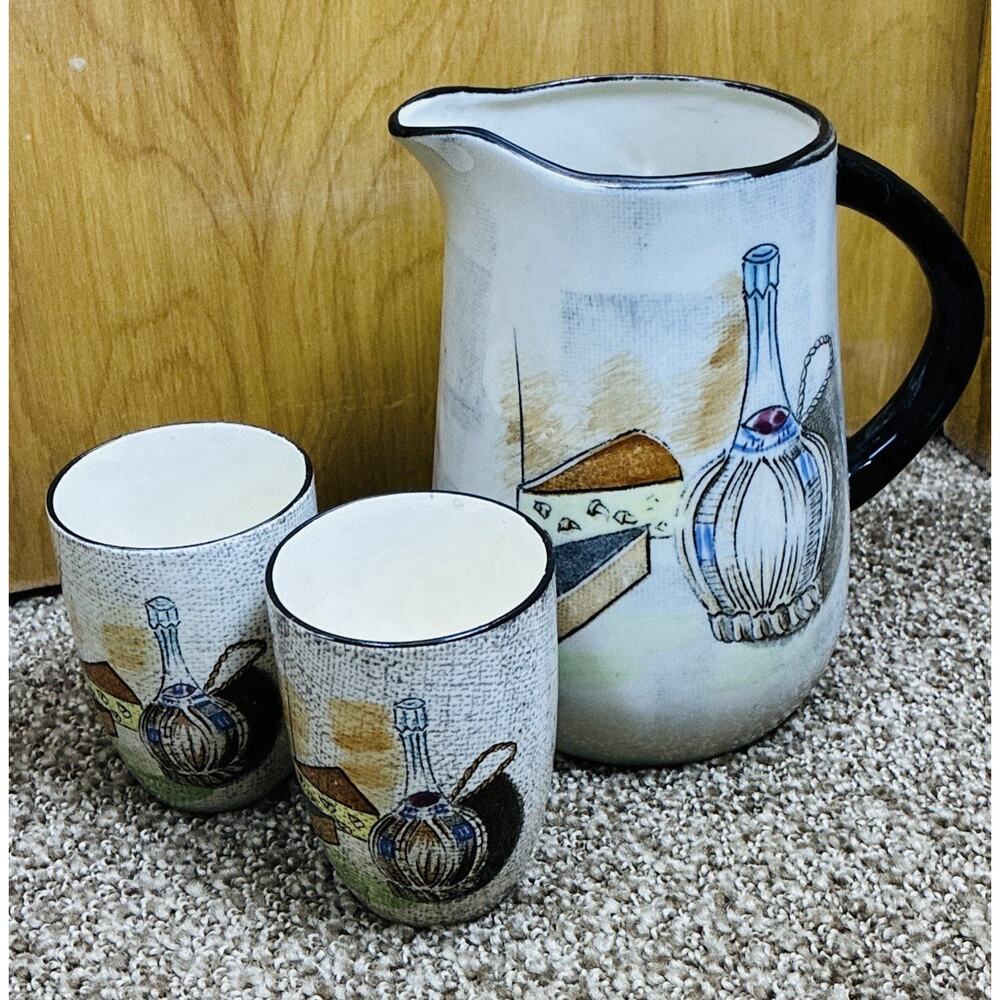 Vintage Capri Royal Sealy Wine Cheese Pitcher Two cups 50-60’s MCM Japan